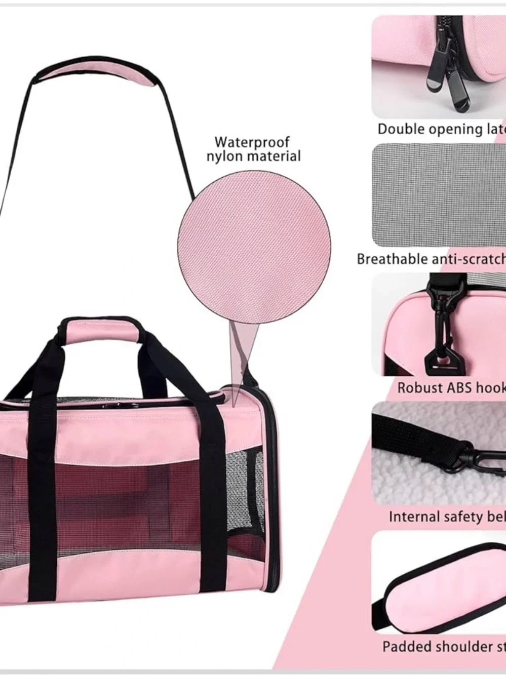 Portable Pink Soft-Sided Cat & Small Pet Carrier with Mesh Panels